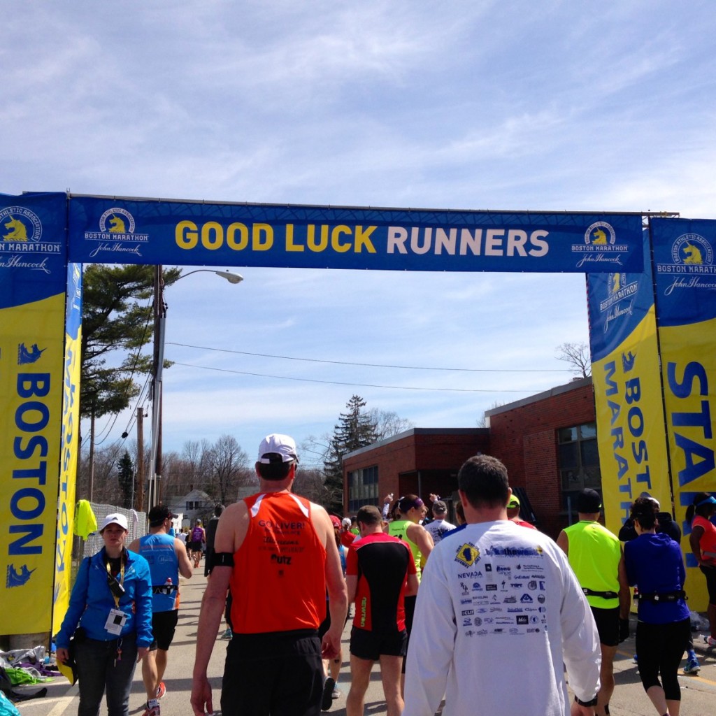 The Boston marathon starting line in 2014