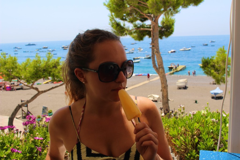 Enjoying a melon popsicle in Positano, Italy