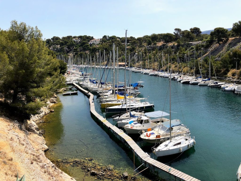 The first stop on a hike along the Calanques, Port Miou in Cassis, France