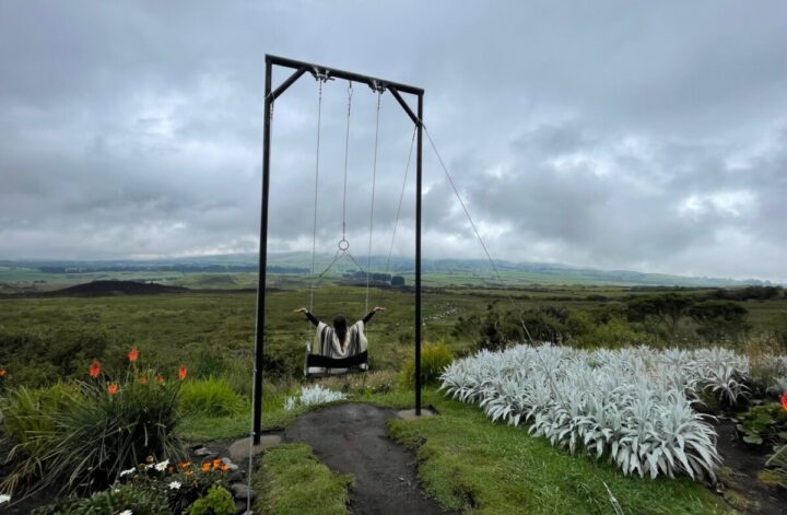 The swing with an incredible view at Secret Garden Cotopaxi