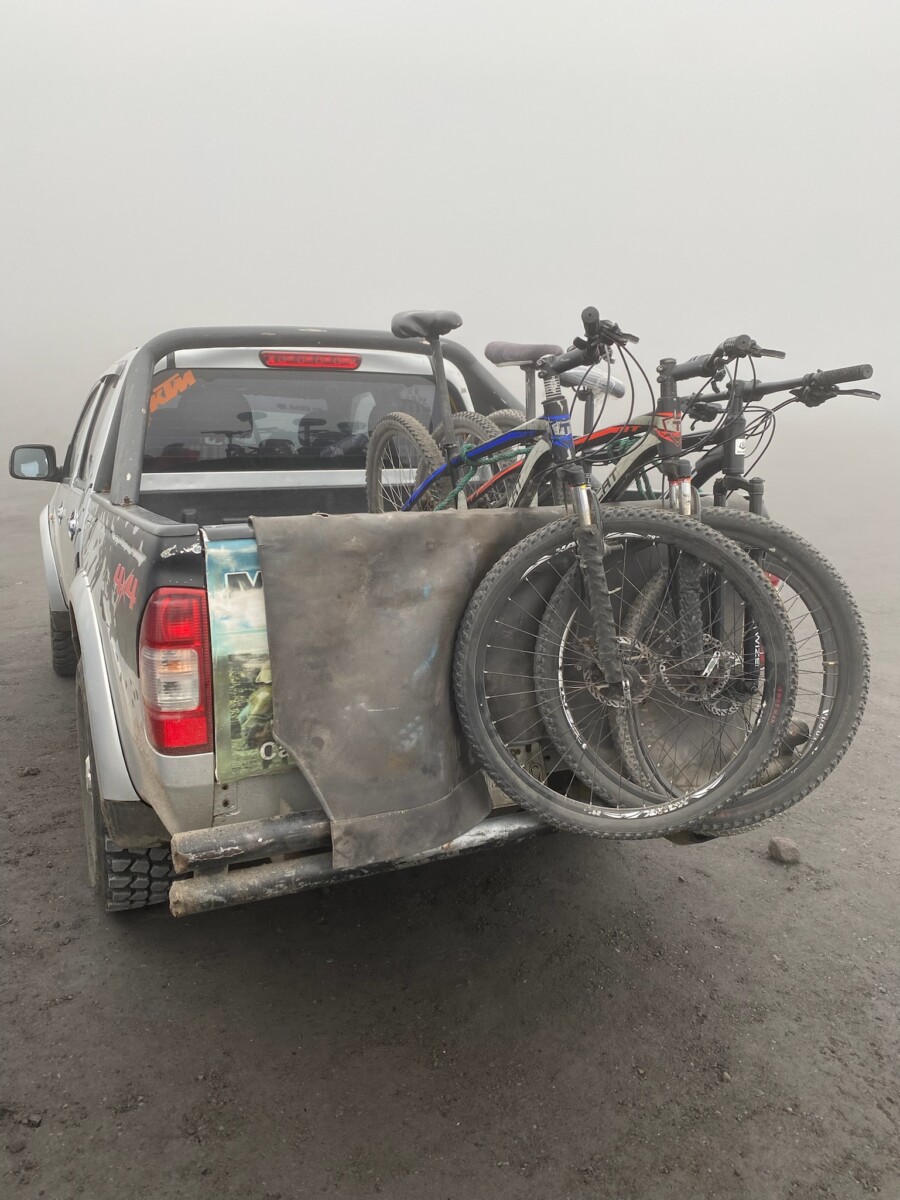 The mountain bikes in the back of the truck on our way up to Cotopaxi base camp