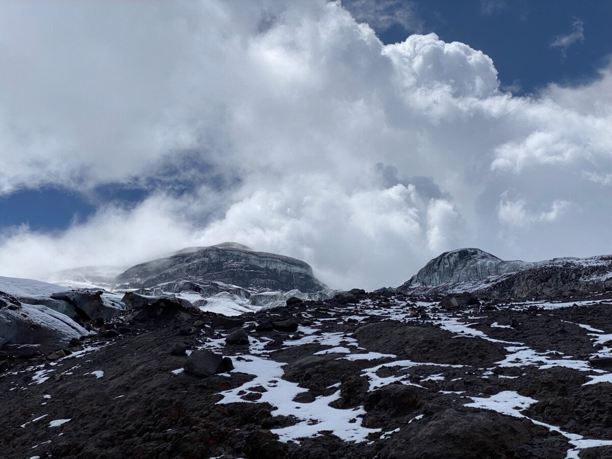 Hiking to the glacier at Cotopaxi base camp