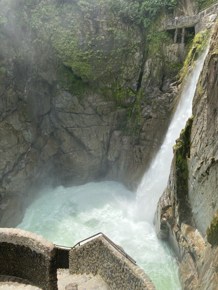 Pailon del Diablo waterfall from above. Rapid running water