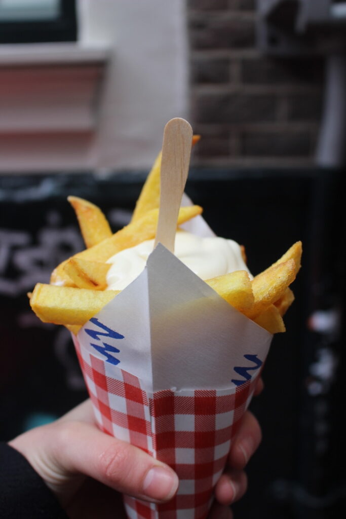 French fries in a cone with mayo