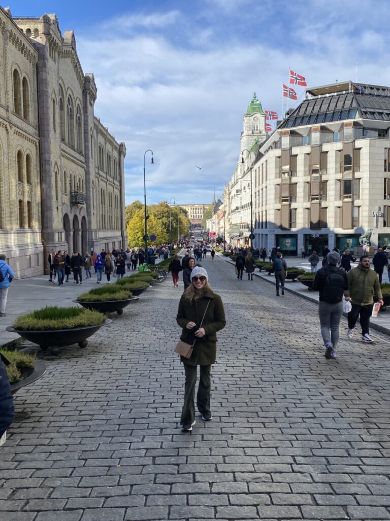A photo of me on the main street in Oslo