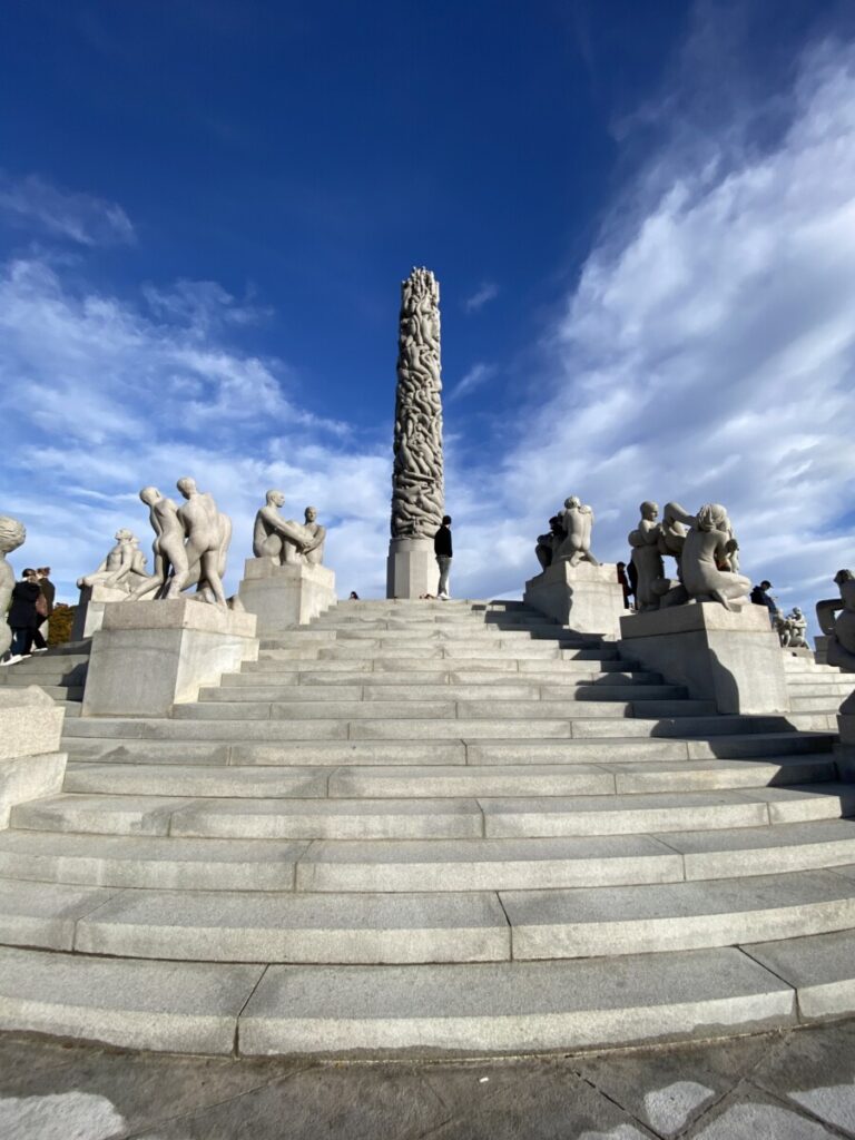 The monolith statue at Vigeland park on a sunny day