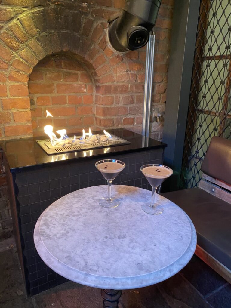 Espresso martinis by the outside fire in Aker Brygge, Oslo