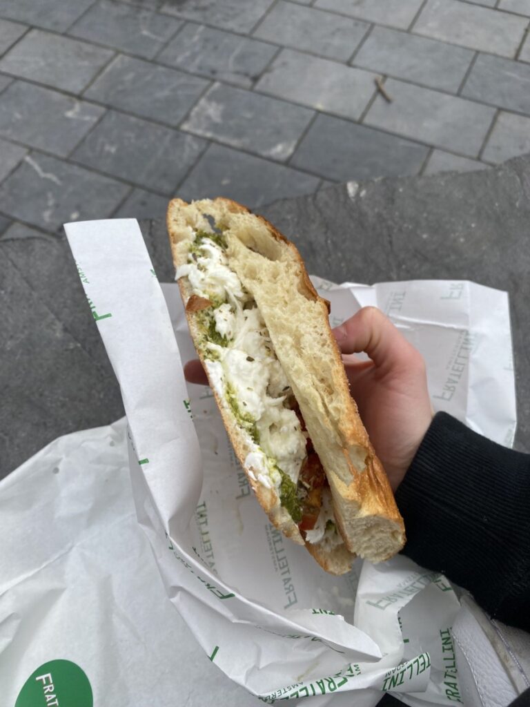 The Altra Caprese sandwich on the street of Amsterdam