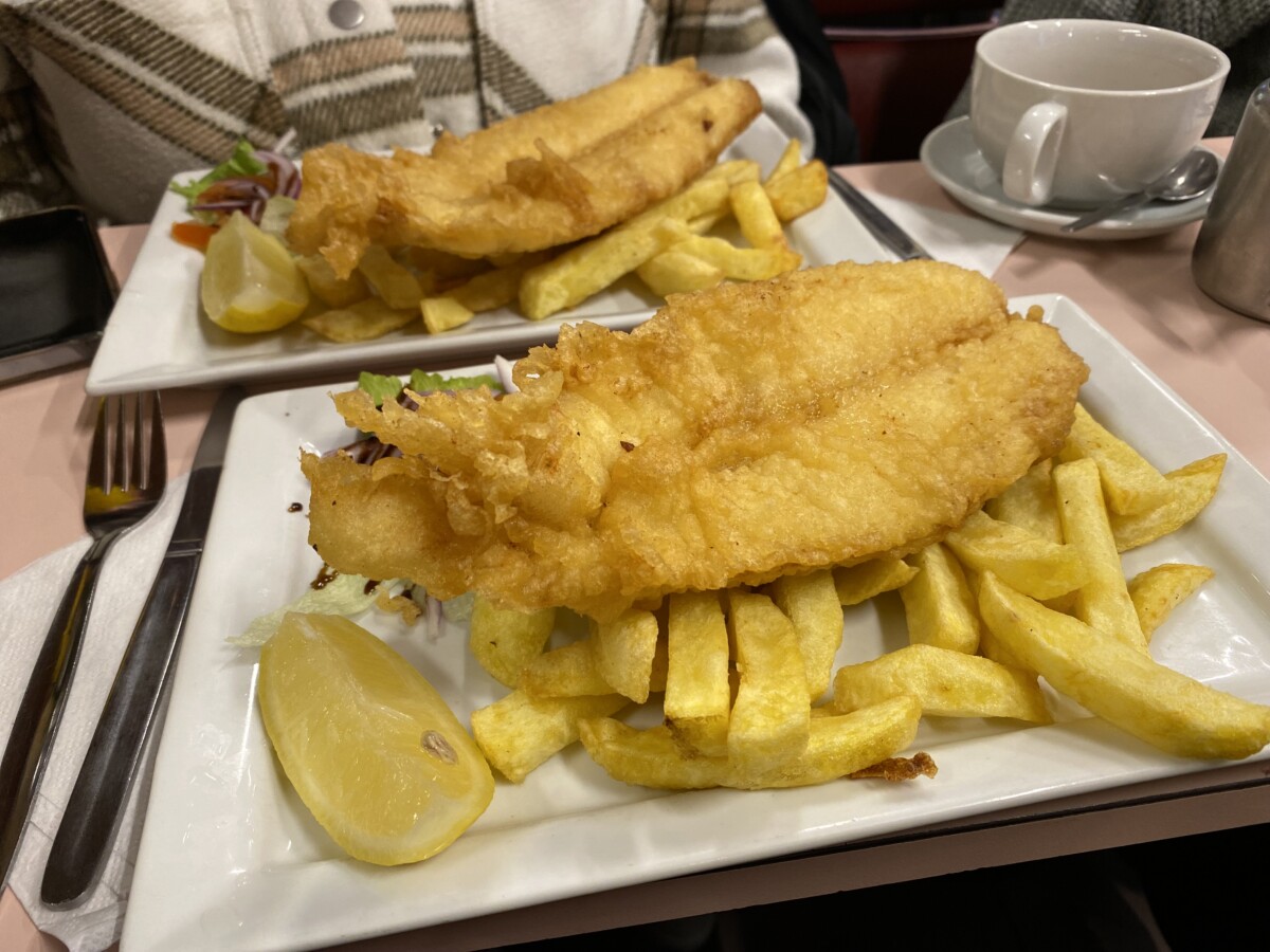 2 plates of fish & chips at the University Cafe
