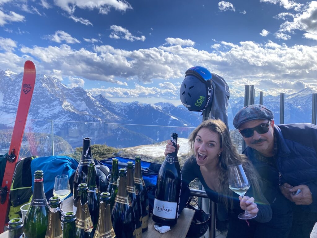 Me and a new friend posing with all the Prosecco bottles
