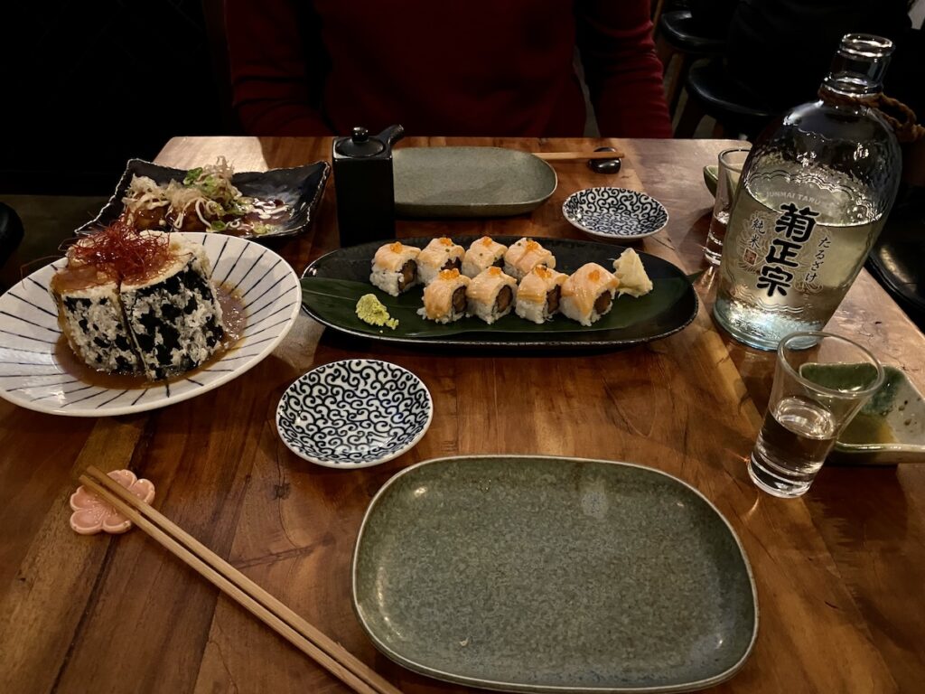 The famous eggplant dish and some sushi at Hikage in Jordaan. One of the best restaurants and bars in Jordaan. 