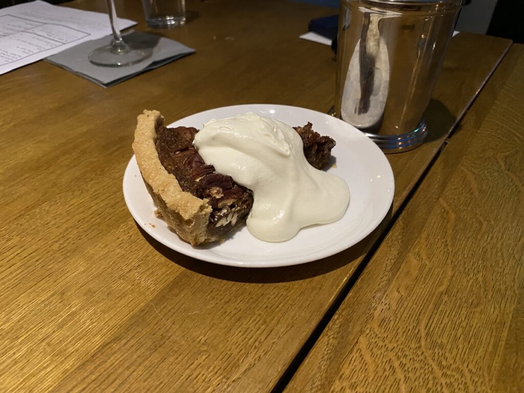 The chocolate pecan pie with cream at Pendergast