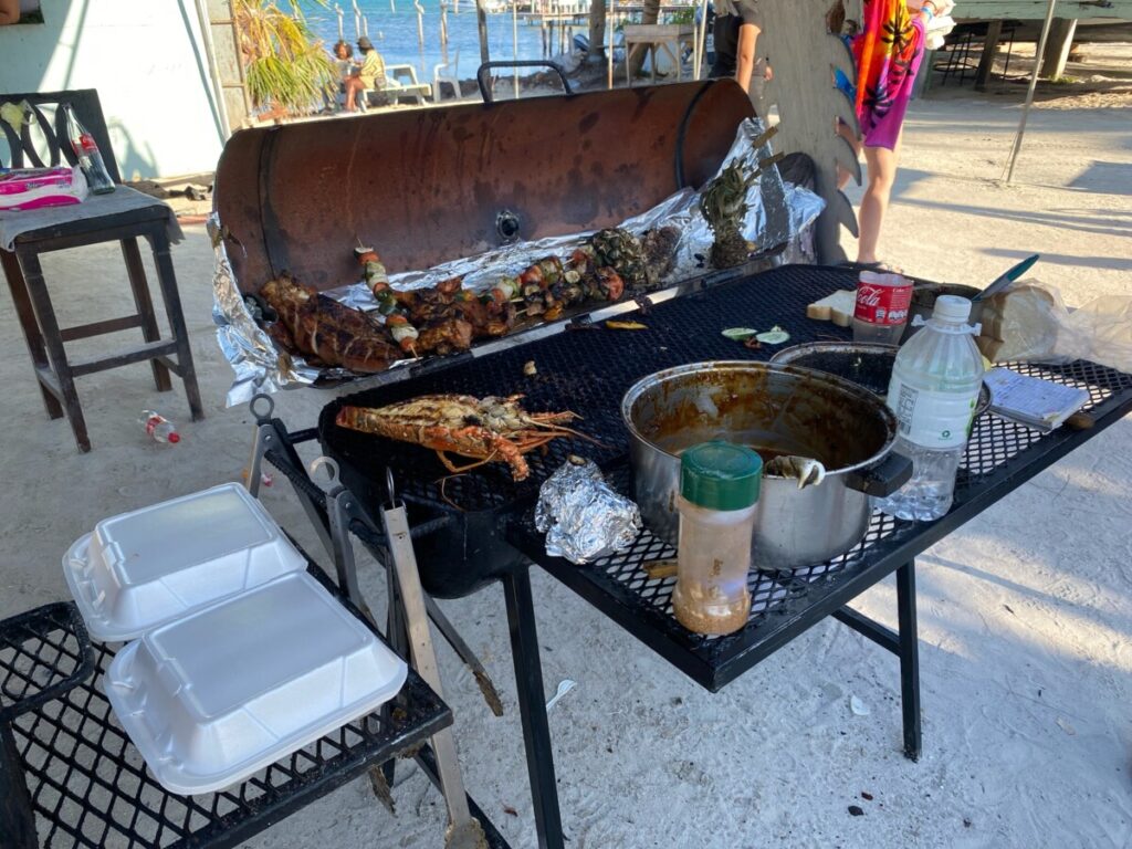 The grill from one of the afternoon street vendors in Caye Caulker, Belize