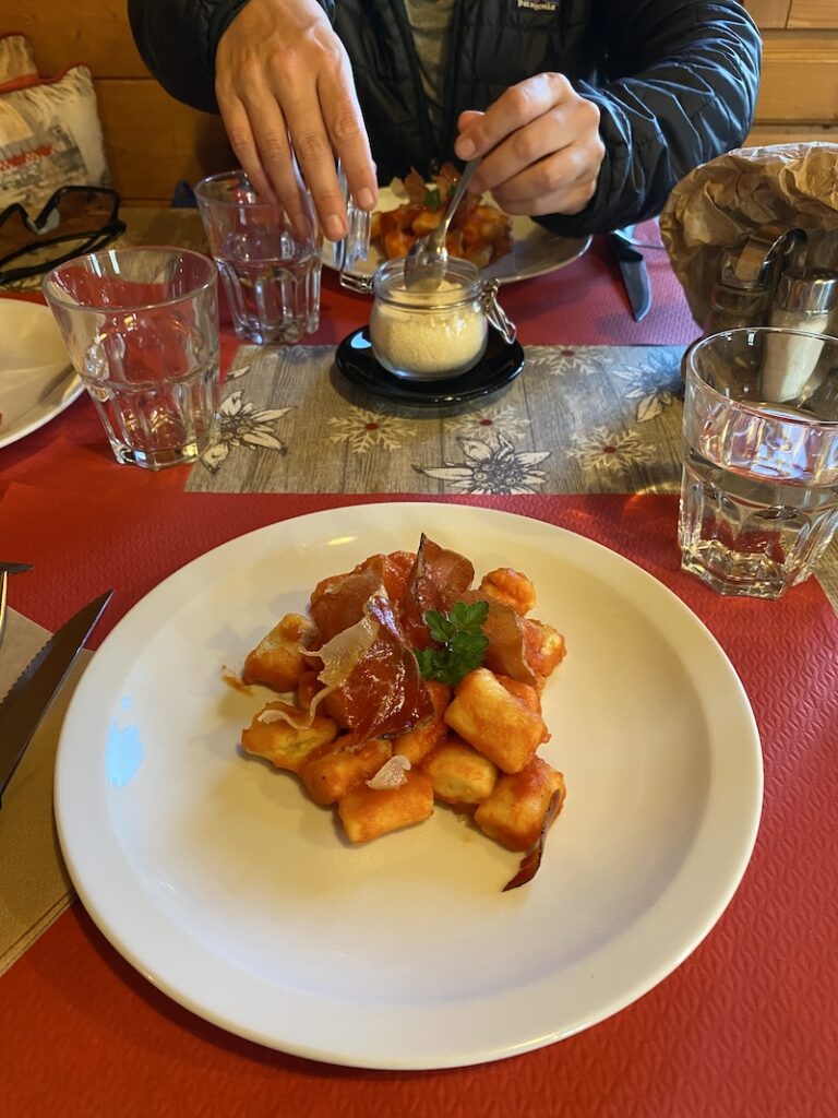 Dinner at Rifugio Sandro Pertini, gnocchi