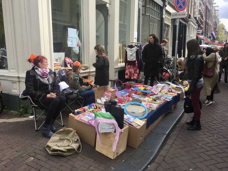 The annual King's Day flea market in Amsterdam