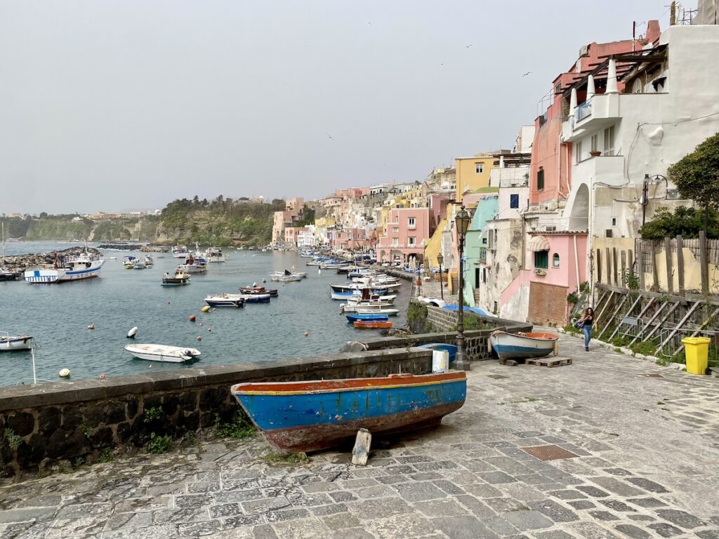 A boat at the marina in Procida