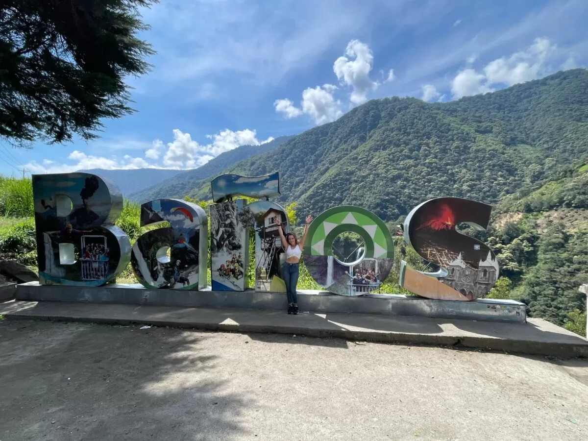 The Baños sign, a very large letter sign on the side of the road as you drive through the area